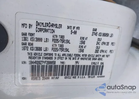 2000 Dodge Durango z USA, uszkodzony, nr VIN 1B4HR28Z7YF280058